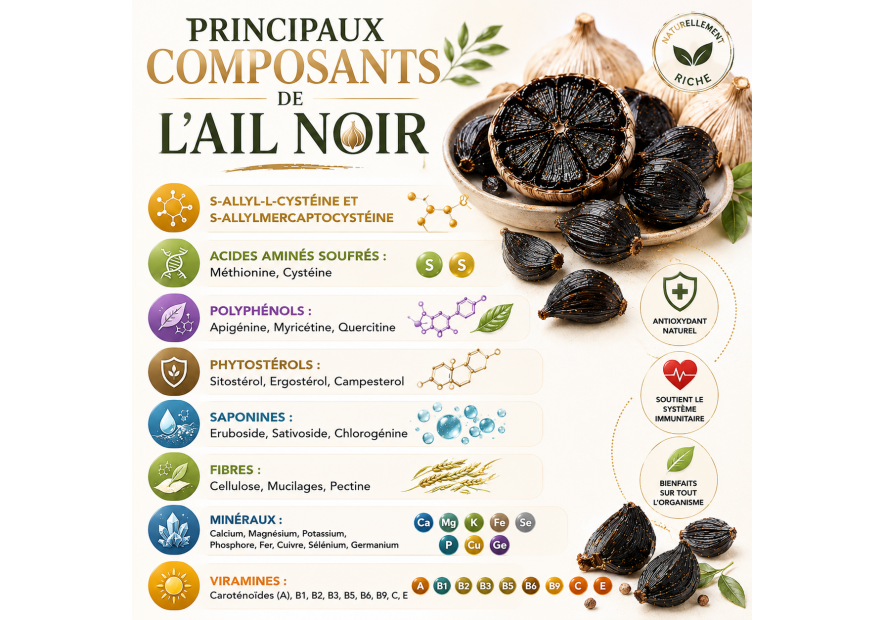 Composition de l'ail noir : actifs et nutriments
